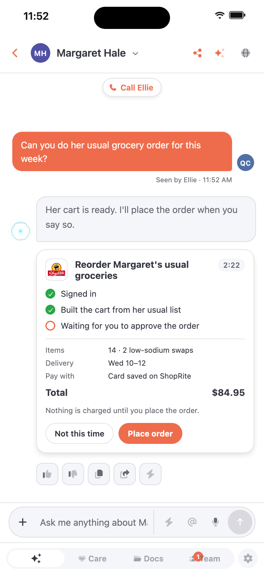 A grocery order waiting for your OK